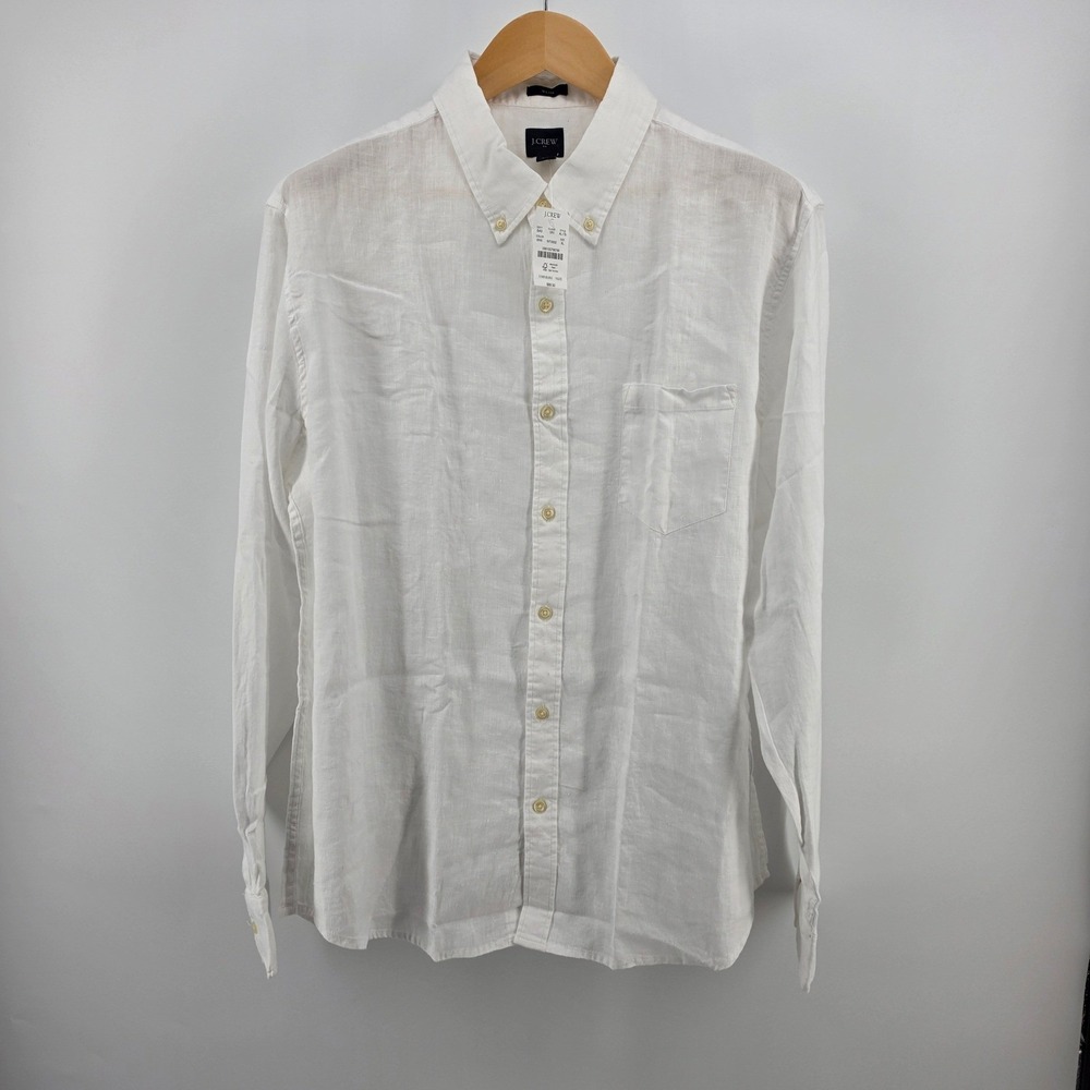 J.Crew Mens XL Slim Fit Linen Cotton Button Down Shirt White Long Sleeve AL1799